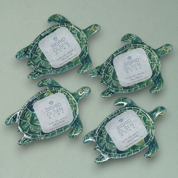 Sea Turtle Melamine Ocean Shaped Appetizer Tidbit Plates Sigrid Olsen Set of 4 - Picture 1 of 4
